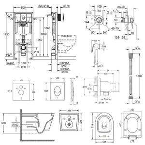 Комплект инсталляция Grohe Rapid SL 38721001 + унитаз с сиденьем Qtap Swan QT16335178W + набор для гигиенического душа со смесителем Grohe BauClassic 111048