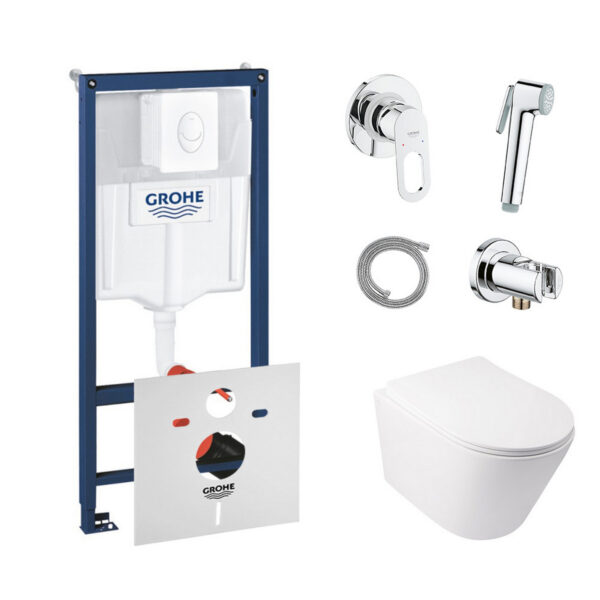 Комплект инсталляция Grohe Rapid SL 38722001 + унитаз с сиденьем Qtap Swan QT16335178W + набор для гигиенического душа со смесителем Grohe BauLoop 111042 фото 