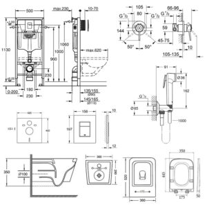 Комплект инсталляция Grohe Rapid SL 38772001 + унитаз с сиденьем Qtap Crow QT05335170W + набор для гигиенического душа со смесителем Grohe BauClassic 2904800S
