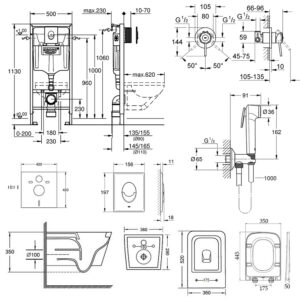 Комплект инсталляция Grohe Rapid SL 38721001 + унитаз с сиденьем Qtap Crow QT05335170W + набор для гигиенического душа со смесителем Grohe BauClassic 2904800S