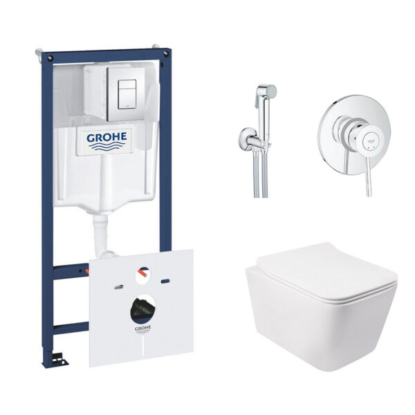 Комплект инсталляция Grohe Rapid SL 38827000 + унитаз с сиденьем Qtap Crow QT05335170W + набор для гигиенического душа со смесителем Grohe BauClassic 2904800S фото 