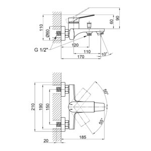 Смеситель для ванны Qtap Skalna 3026101DC