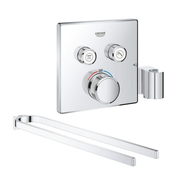Набор Grohe внешняя часть термостатического смесителя для душа Grohtherm SmartControl 29125000 на два потребителя + полотенцедержатель Selection 41059000 фото 