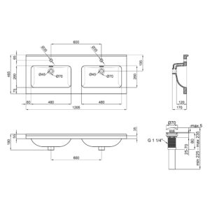 Раковина двойная Qtap Albatross 1210х467х195 White с донным клапаном QT0111FL8167GW