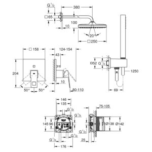 Душова система прихованого монтажу зі змішувачем Grohe Eurocube New Tempesta 250 UA26415SC3