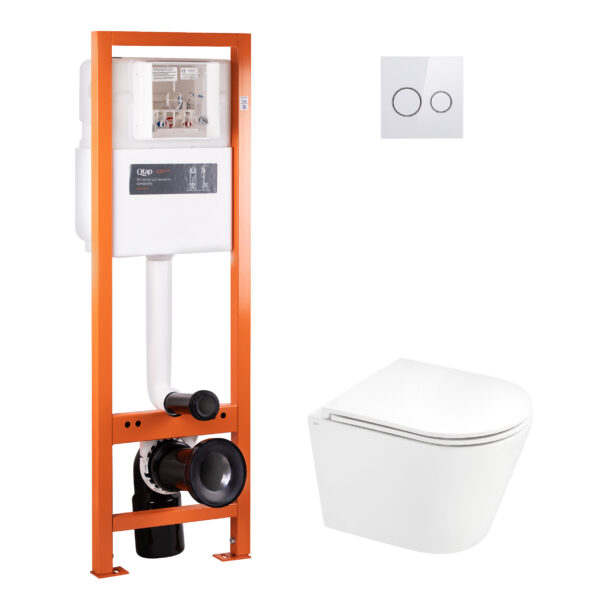 Набор Qtap инсталляция 4 в 1 с панелью смыва Nest (QT0233M370 + QT0211P01V1176W) + унитаз с сиденьем Scorpio QT1433053ERW фото 