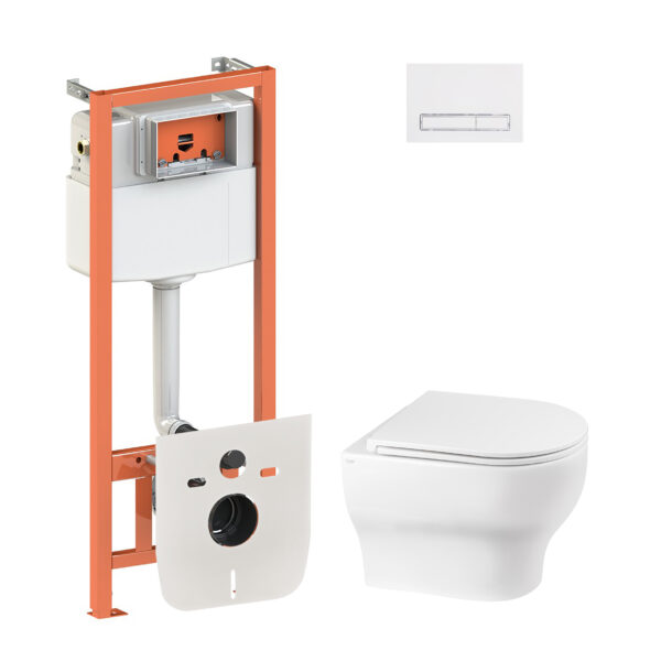 Набор Qtap инсталляция 4 в 1 с панелью смыва Nest (QT0133M425 + QT0111M08V1384W) + унитаз с сиденьем Aries QT0333063ERW фото 