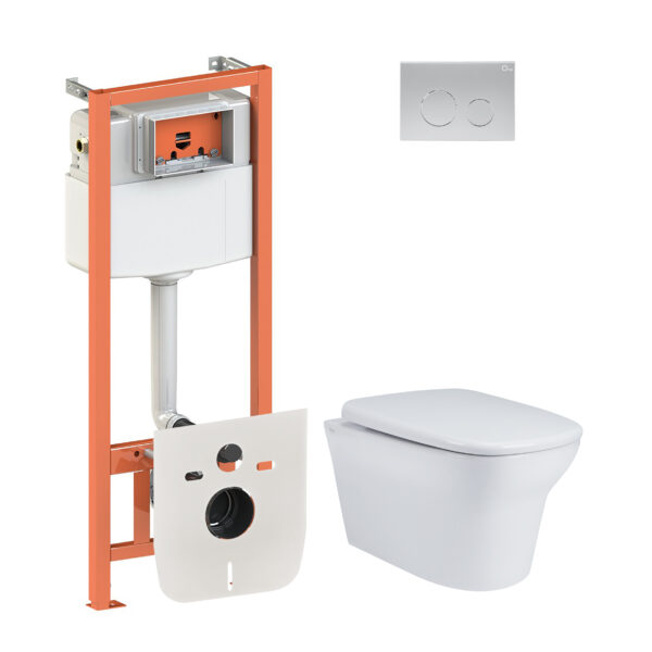 Набор Qtap инсталляция 4 в 1 с панелью смыва Nest (QT0133M425 + QT0111M11111SAT) + унитаз с сиденьем Gemini QT25332614EW фото 