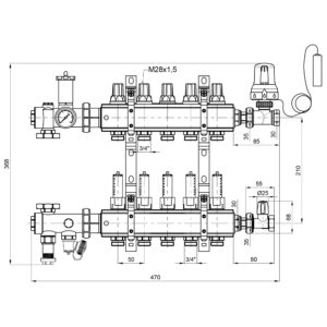 Коллекторная группа Icma 3/4″ 5 выходов, с расходомером №A3K013