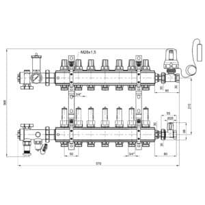 Коллекторная группа Icma 3/4″ 7 выходов, с расходомером №A3K013
