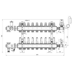 Коллекторная группа Icma 3/4″ 9 выходов, с расходомером №A3K013
