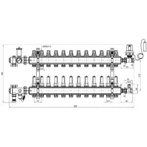 Коллекторная группа Icma 3/4″ 12 выходов, с расходомером №A3K013