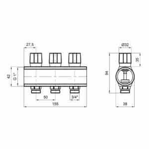 Коллектор Icma с регулировочными вентилями 1″ 3 выхода №1105 (Red)