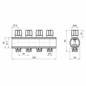 Коллектор Icma с регулировочными вентилями 1″ 4 выхода №1105 (Red)