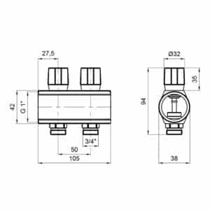 Коллектор Icma с регулировочными вентилями 1″ 2 выхода №1105 (Blue)