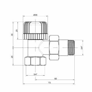 Термостатический вентиль ICMA 774 3/4″ угловой