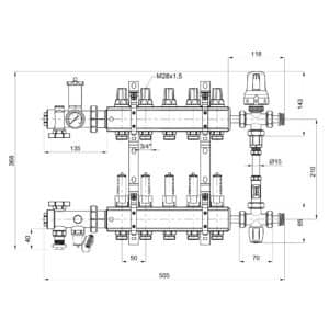 Коллекторная группа ICMA 1″ x 5 выхода, с расходомерами K0111