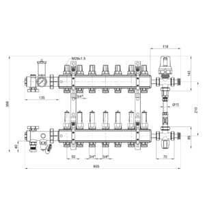Коллекторная группа ICMA 1″ x 7 выхода, с расходомерами K0111