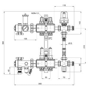 Коллекторная группа ICMA 1″ x 2 выхода, с расходомерами K0111