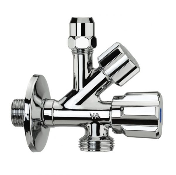 Кран сдвоенный угловой VA Albertoni D902 1/2″ x 3/8″ x 3/4″ фото 