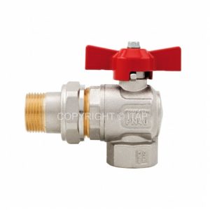 298 IDEAL кран кульовий кутовий, повнопрохідний, зі згоном, ручка-метелик, 1″ (DN 25), ЗР-ВР